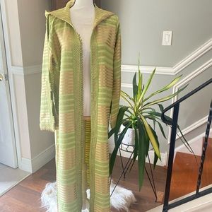 Traditional hooded green and gold kimono